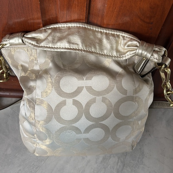 Coach Kristen Satchel shoulder bag Crossbody gold metallic canvas pristine - Picture 9 of 16